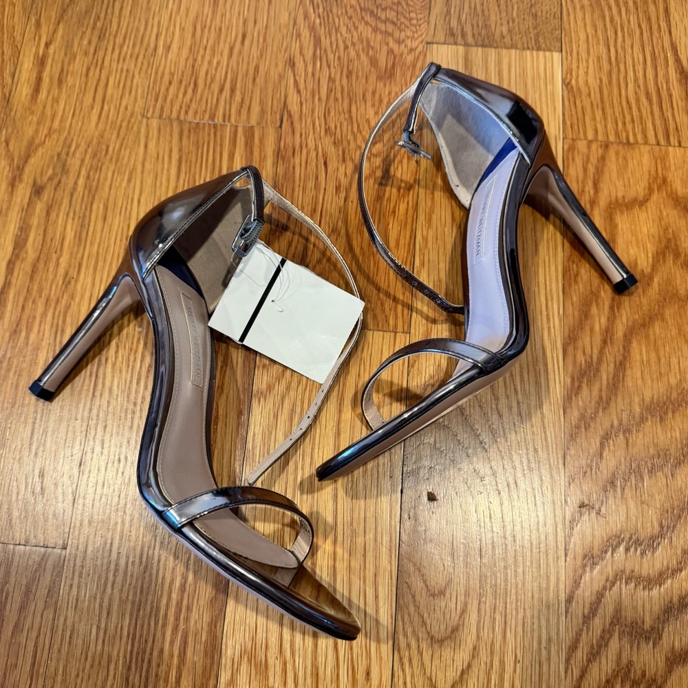 Stuart Weitzman Nudistsong Pewter Bronze Ankle Strap 4 Inch Sandal Heels 6 - Picture 4 of 11